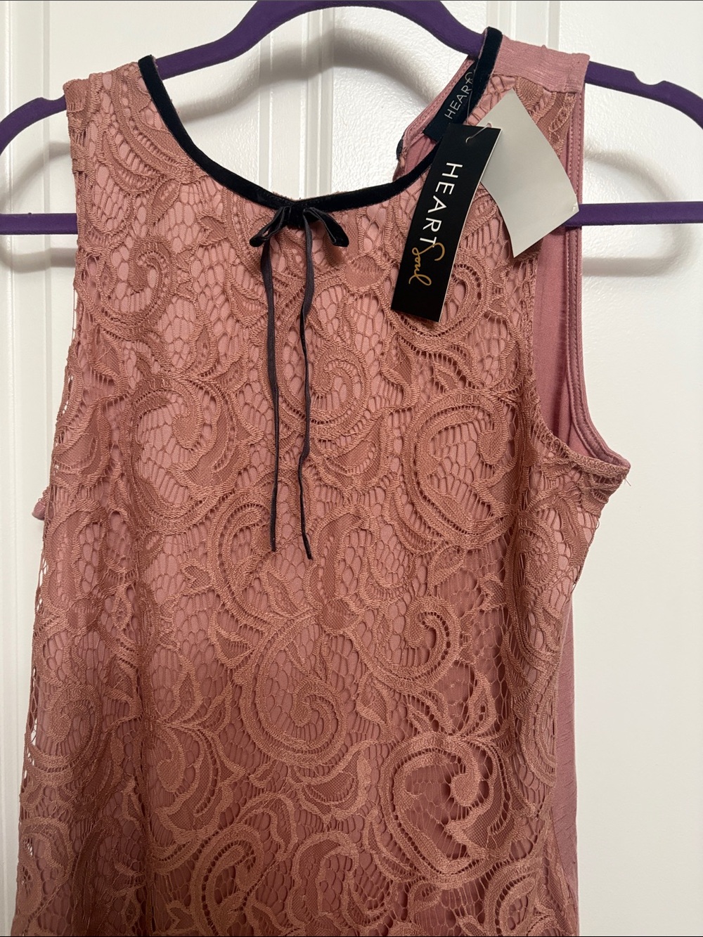HeartSoul Lace Overlay Camisole in Dusty Rose with Black Trim